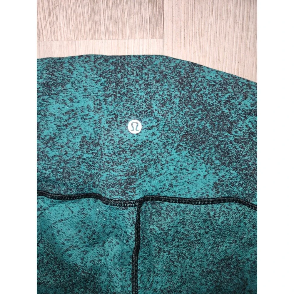 Lululemon High Rise Leggings Teal Black Space Dye Activewear Tights Size 4